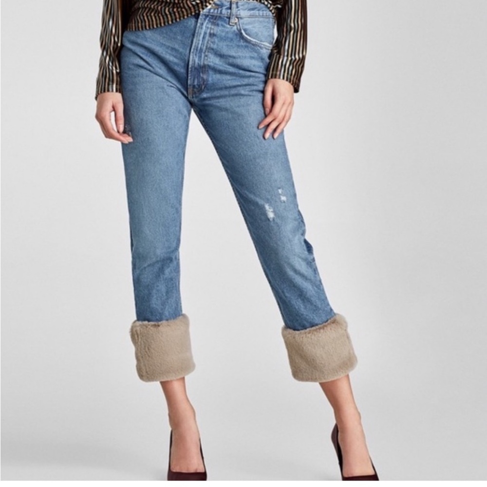 ZARA NWT VINTAGE HIGH RISE STRAIGHT JEANS FUR CUFF HEM ANKLE CROP WOMENS SIZE 2 - Picture 16 of 16